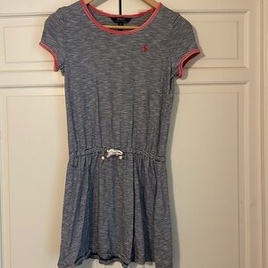 Polo Ralph Lauren Girls Size 12-14 Dress Navy White Striped With Red Detail